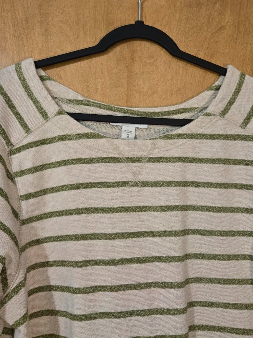 Coldwater Creek XL Tan & Olive Green Stripped French Terry Top 100% cotton - Picture 3 of 7